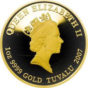 Tuvalu 100 Dollars Elizabeth II Galaxy Express 999 2007 Proof QUEEN ELIZABETH II RDM 1 OZ 9999 GOLD TUVALU 2007 coin obverse Tuvalu 100 Dollars Elizabeth II Galaxy Express 999 2007 Proof QUEEN ELIZABETH II RDM 1 OZ 9999 GOLD TUVALU 2007 coin obverse
