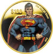 Tuvalu 100 Dollars (Elizabeth II Superman) THE MAN OF STEEL $100 ©DC coin reverse
