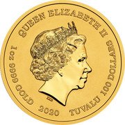 Tuvalu 100 Dollars Homer Simpson Doh 2020 P BU QUEEN ELIZABETH II IRB 1 OZ 9999 GOLD 2020 TUVALU 100 DOLLARS coin obverse Tuvalu 100 Dollars Homer Simpson Doh 2020 P BU QUEEN ELIZABETH II IRB 1 OZ 9999 GOLD 2020 TUVALU 100 DOLLARS coin obverse