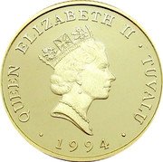 Tuvalu 100 Dollars Todos Los Santos 1994 Proof KM# 21 QUEEN ELIZABETH II TUVALU RDM 1994 coin obverse Tuvalu 100 Dollars Todos Los Santos 1994 Proof KM# 21 QUEEN ELIZABETH II TUVALU RDM 1994 coin obverse