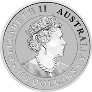 Australia 100 Dollars Wedge-tailed Eagle head 2022 P ELIZABETH II AUSTRALIA 2021 100 DOLLARS coin obverse Australia 100 Dollars Wedge-tailed Eagle head 2022 P ELIZABETH II AUSTRALIA 2021 100 DOLLARS coin obverse