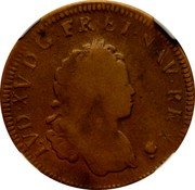 Canada 12 Deniers (Louis XV) KM# 4 LUD. XV. D.G. FR. ET NAV. REX coin obverse Canada 12 Deniers (Louis XV) KM# 4 LUD. XV. D.G. FR. ET NAV. REX coin obverse