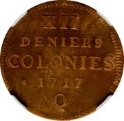 Canada 12 Deniers (Louis XV) KM# 4 XII DENIERS COLONIES 1717 Q coin reverse Canada 12 Deniers (Louis XV) KM# 4 XII DENIERS COLONIES 1717 Q coin reverse