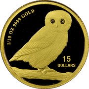 Tuvalu 15 Dollars Elizabeth II Australian Owl 2006 Proof KM# 159 1/10 OZ 9999 GOLD 15 DOLLARS coin reverse Tuvalu 15 Dollars Elizabeth II Australian Owl 2006 Proof KM# 159 1/10 OZ 9999 GOLD 15 DOLLARS coin reverse