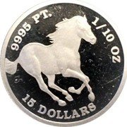 Tuvalu 15 Dollars (Elizabeth II Horse) 9995 PT. 1/10 OZ 15 DOLLARS coin reverse Tuvalu 15 Dollars (Elizabeth II Horse) 9995 PT. 1/10 OZ 15 DOLLARS coin reverse