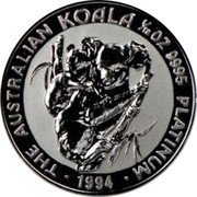 Australia 15 Dollars (Koala on a branch) 1/10 OZ.9995 PLATINUM THE AUSTRALIAN KOALA coin reverse Australia 15 Dollars (Koala on a branch) 1/10 OZ.9995 PLATINUM THE AUSTRALIAN KOALA coin reverse