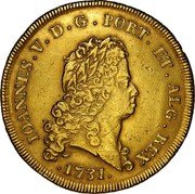 Portugal 16 Escudos Joao V 1731  IOANNES V D G PORT ET ALG REX coin obverse