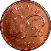Tuvalu 2 Cents Stingray 1985 KM# 2 TUVALU 2C 1985 coin reverse Tuvalu 2 Cents Stingray 1985 KM# 2 TUVALU 2C 1985 coin reverse