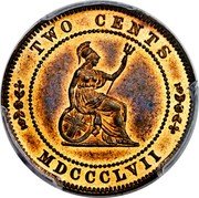 UK 2 Cents Victoria Decimal Pattern 1857  Proof TWO CENTS MDCCCLVII coin reverse