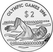 Tuvalu 2 Dollars Olympic Games Swimmer 1996 Proof KM# 37 OLYMPIC GAMES 1996 $2 coin reverse Tuvalu 2 Dollars Olympic Games Swimmer 1996 Proof KM# 37 OLYMPIC GAMES 1996 $2 coin reverse