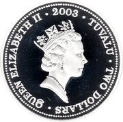Tuvalu Two Dollars Year of the Goat 2003 Proof KM# 173 QUEEN ELIZABETH II 2003 TUVALU TWO DOLLARS RDM coin obverse