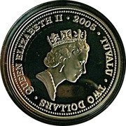 Tuvalu Two Dollars Year of the Rooster Chinese Lunar 2005 Proof KM# 221 ELIZABETH II 2005 TUVALU TWO DOLLARS RDM coin obverse Tuvalu Two Dollars Year of the Rooster Chinese Lunar 2005 Proof KM# 221 ELIZABETH II 2005 TUVALU TWO DOLLARS RDM coin obverse
