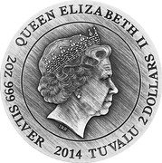 Tuvalu 2 Dollars Gods of Olympus Hades 2014 Proof KM# 265 QUEEN ELIZABETH II 2 OZ 999 SILVER 2014 TUVALU 2 DOLLARS coin obverse Tuvalu 2 Dollars Gods of Olympus Hades 2014 Proof KM# 265 QUEEN ELIZABETH II 2 OZ 999 SILVER 2014 TUVALU 2 DOLLARS coin obverse