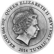 Tuvalu 2 Dollars Gods of Olympus Zeus 2014 Proof KM# 263 QUEEN ELIZABETH II IRB 2 OZ 999 SILVER 2014 TUVALU 2 DOLLARS coin obverse Tuvalu 2 Dollars Gods of Olympus Zeus 2014 Proof KM# 263 QUEEN ELIZABETH II IRB 2 OZ 999 SILVER 2014 TUVALU 2 DOLLARS coin obverse