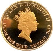 Tuvalu 2 Dollars Vaisravana 2010  Proof QUEEN ELIZABETH II RDM 1/25 OZ 9999 GOLD TUVALU 2010 coin obverse Tuvalu 2 Dollars Vaisravana 2010  Proof QUEEN ELIZABETH II RDM 1/25 OZ 9999 GOLD TUVALU 2010 coin obverse