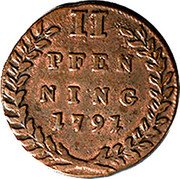 Austria 2 Pfenning (Hieronymus von Colloredo) II PFEN NING 1791 coin reverse Austria 2 Pfenning (Hieronymus von Colloredo) II PFEN NING 1791 coin reverse