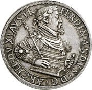Austria 2 Thaler (Ferdinand II - Hall) FERDINANDVS D G ARCHI DVX AVSTR coin obverse Austria 2 Thaler (Ferdinand II - Hall) FERDINANDVS D G ARCHI DVX AVSTR coin obverse
