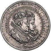 Austria 2 Thaler Ferdinand II Wedding St Veit 1622  FERDINANDVS D G R I S A G H ET B REX ETC ARCHI AVS ET CARINTHIAE ET D BV ETC ELEONORA IMPERATRIX G H BO ETC REGINA DUCISSA MANTVANA ETC coin obverse Austria 2 Thaler Ferdinand II Wedding St Veit 1622  FERDINANDVS D G R I S A G H ET B REX ETC ARCHI AVS ET CARINTHIAE ET D BV ETC ELEONORA IMPERATRIX G H BO ETC REGINA DUCISSA MANTVANA ETC coin obverse