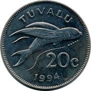 Tuvalu 20 Cents Sea Flying Fish 1994 KM# 33 TUVALU 20C 1994 coin reverse Tuvalu 20 Cents Sea Flying Fish 1994 KM# 33 TUVALU 20C 1994 coin reverse