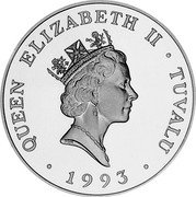 Tuvalu 20 Dollars Leatherback Turtle 1993 Proof KM# 19 QUEEN ELIZABETH II TUVALU 1993 coin obverse Tuvalu 20 Dollars Leatherback Turtle 1993 Proof KM# 19 QUEEN ELIZABETH II TUVALU 1993 coin obverse