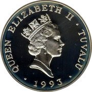 Tuvalu 20 Dollars Sir Isaac Newton 1993 Proof KM# 17 QUEEN ELIZABETH II TUVALU RDM 1993 coin obverse Tuvalu 20 Dollars Sir Isaac Newton 1993 Proof KM# 17 QUEEN ELIZABETH II TUVALU RDM 1993 coin obverse