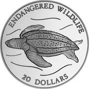 Tuvalu 20 Dollars Leatherback Turtle 1993 Proof KM# 19 ENDANGERED WILDLIFE 20 DOLLARS coin reverse Tuvalu 20 Dollars Leatherback Turtle 1993 Proof KM# 19 ENDANGERED WILDLIFE 20 DOLLARS coin reverse