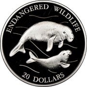 Tuvalu 20 Dollars Dugong 1994 Proof KM# 20 ENDANGERED WILDLIFE 20 DOLLARS coin reverse Tuvalu 20 Dollars Dugong 1994 Proof KM# 20 ENDANGERED WILDLIFE 20 DOLLARS coin reverse