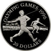 Tuvalu 20 Dollars Javelin thrower Olympic Games 1994 Proof KM# 25 OLYMPIC GAMES 1996 20 DOLLARS coin reverse Tuvalu 20 Dollars Javelin thrower Olympic Games 1994 Proof KM# 25 OLYMPIC GAMES 1996 20 DOLLARS coin reverse