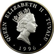 Tuvalu 20 Dollars Birthday of Queen Elizabeth II 1996 Proof KM# 39 QUEEN ELIZABETH II TUVALU RDM 1996 coin obverse Tuvalu 20 Dollars Birthday of Queen Elizabeth II 1996 Proof KM# 39 QUEEN ELIZABETH II TUVALU RDM 1996 coin obverse