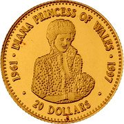 Tuvalu 20 Dollars Princess Diana Commemoration 1997 Proof KM# 70 1961 DIANA PRINCESS OF WALES 1997 20 DOLLARS coin reverse Tuvalu 20 Dollars Princess Diana Commemoration 1997 Proof KM# 70 1961 DIANA PRINCESS OF WALES 1997 20 DOLLARS coin reverse