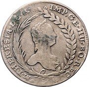 Austria 20 Kreuzer Maria Theresia Vienna 1759  M THERESIA D G R IMP GE HU BO REG coin obverse Austria 20 Kreuzer Maria Theresia Vienna 1759  M THERESIA D G R IMP GE HU BO REG coin obverse