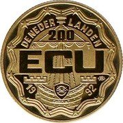 Netherlands 200 ECU (King Willem I) X# 51.1 DENEDER LANDER 200 ECU 19 92 coin obverse Netherlands 200 ECU (King Willem I) X# 51.1 DENEDER LANDER 200 ECU 19 92 coin obverse
