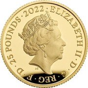 UK 25 Pounds (The Queen's Commonwealth of Nations) ELIZABETH II D G REG F D 25 POUNDS 2022 JC coin obverse UK 25 Pounds (The Queen's Commonwealth of Nations) ELIZABETH II D G REG F D 25 POUNDS 2022 JC coin obverse