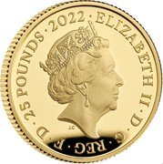 UK 25 Pounds The Queen's Reign Honours and Investitures 2022 ELIZABETH II D G REG F D 25 POUNDS 2022 coin obverse UK 25 Pounds The Queen's Reign Honours and Investitures 2022 ELIZABETH II D G REG F D 25 POUNDS 2022 coin obverse