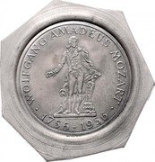 Austria 25 Schilling (200th Birth Anniversary of Wolfgang Mozart - Probe) WOLFGANG AMADEUS MOZART 1756 - 1956 coin obverse