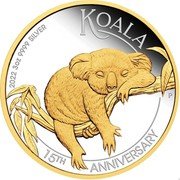 Australia 3 Dollars 15th Anniversary Koala Partially gilded 2022 KOALA 15TH ANNIVERSARY 2022 3 OZ 9999 SILVER IJ P coin reverse