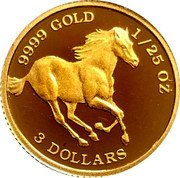 Tuvalu 3 Dollars Running Horse 2006 Proof KM# 217 9999 GOLD 1/25 OZ 3 DOLLARS coin reverse Tuvalu 3 Dollars Running Horse 2006 Proof KM# 217 9999 GOLD 1/25 OZ 3 DOLLARS coin reverse