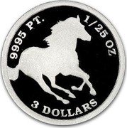 Tuvalu 3 Dollars (Elizabeth II Horse) 9995 PT. 1/25 OZ 3 DOLLARS coin reverse Tuvalu 3 Dollars (Elizabeth II Horse) 9995 PT. 1/25 OZ 3 DOLLARS coin reverse