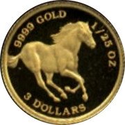 Tuvalu 3 Dollars Horse Running Right Elizabeth II 2002 Proof KM# 174 3 DOLLARS 9999 GOLD 1/25 OZ coin reverse Tuvalu 3 Dollars Horse Running Right Elizabeth II 2002 Proof KM# 174 3 DOLLARS 9999 GOLD 1/25 OZ coin reverse