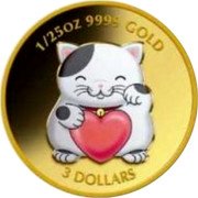 Tuvalu 3 Dollars Lucky Waving Cat With Heart 2008 KM# 152 1/25 OZ 9999 GOLD 3 DOLLARS coin reverse Tuvalu 3 Dollars Lucky Waving Cat With Heart 2008 KM# 152 1/25 OZ 9999 GOLD 3 DOLLARS coin reverse
