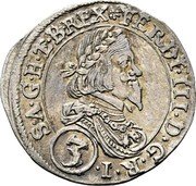 Austria 3 Kreuzer Ferdinand III Graz 1655 AI FERDI III D G R I (3) S A G H ET B REX coin obverse Austria 3 Kreuzer Ferdinand III Graz 1655 AI FERDI III D G R I (3) S A G H ET B REX coin obverse