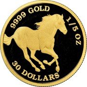 Tuvalu 30 Dollars Horse Running Right 2010 Proof KM# 164 9999 GOLD 1/5 OZ 30 DOLLARS coin reverse Tuvalu 30 Dollars Horse Running Right 2010 Proof KM# 164 9999 GOLD 1/5 OZ 30 DOLLARS coin reverse