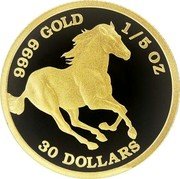 Tuvalu 30 Dollars (Elizabeth II Horse) 9999 GOLD 1/5 OZ 30 DOLLARS coin reverse Tuvalu 30 Dollars (Elizabeth II Horse) 9999 GOLD 1/5 OZ 30 DOLLARS coin reverse