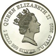 Tuvalu 30 Dollars (Elizabeth II The Great Wave off Kanagawa) QUEEN ELIZABETH II RDM 1 KILO 999 SILVER TUVALU 2010 coin obverse Tuvalu 30 Dollars (Elizabeth II The Great Wave off Kanagawa) QUEEN ELIZABETH II RDM 1 KILO 999 SILVER TUVALU 2010 coin obverse