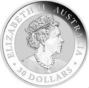 Australia 30 Dollars (Kookaburra - Kilo) ELIZABETH II AUSTRALIA 30 DOLLARS coin obverse Australia 30 Dollars (Kookaburra - Kilo) ELIZABETH II AUSTRALIA 30 DOLLARS coin obverse