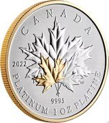 Canada 300 Dollars (Maple Leaf Forever - partially gilded) 2022 SW 9995 CANADA PLATINUM 1 OZ PLATINE. coin reverse Canada 300 Dollars (Maple Leaf Forever - partially gilded) 2022 SW 9995 CANADA PLATINUM 1 OZ PLATINE. coin reverse