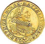 Austria 4 Ducat Matthias II Vienna 1617  MATTHIAS D G R I S A GER HVNG BOHE REX coin obverse Austria 4 Ducat Matthias II Vienna 1617  MATTHIAS D G R I S A GER HVNG BOHE REX coin obverse