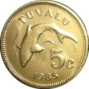 Tuvalu 5 Cents Tiger Shark 1985 KM# 3 TUVALU 5C 1985 coin reverse Tuvalu 5 Cents Tiger Shark 1985 KM# 3 TUVALU 5C 1985 coin reverse