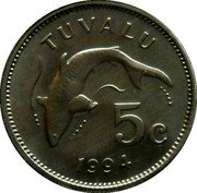 Tuvalu 5 Cents Shark 1994 KM# 31 TUVALU 5C 1994 coin reverse Tuvalu 5 Cents Shark 1994 KM# 31 TUVALU 5C 1994 coin reverse