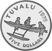 Tuvalu 5 Dollars Outrigger canoe 1976 Proof KM# 8 TUVALU 1976 5 DOLLARS coin reverse Tuvalu 5 Dollars Outrigger canoe 1976 Proof KM# 8 TUVALU 1976 5 DOLLARS coin reverse